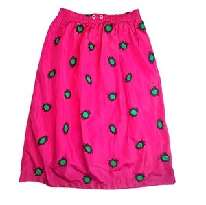Alice + Olivia Hot Pink Midi Skirt Elastic Waist & Pockets | Sun Embroidery - M